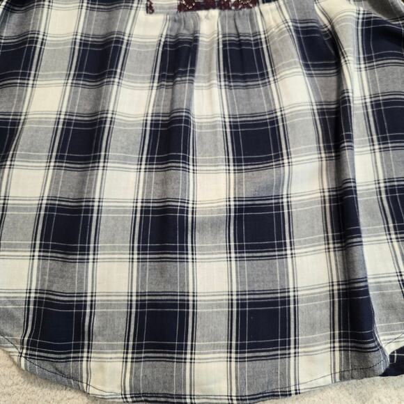 Abercrombie & Fitch Embroidered Plaid Tunic Top Roll Tab Sleeves Women's Size M - Picture 3 of 10